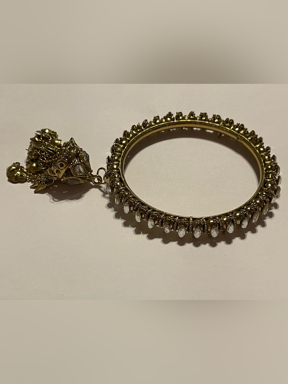 Jeweled Belly Dancer Tassel Gold Tone Bangle Bracelet #7142